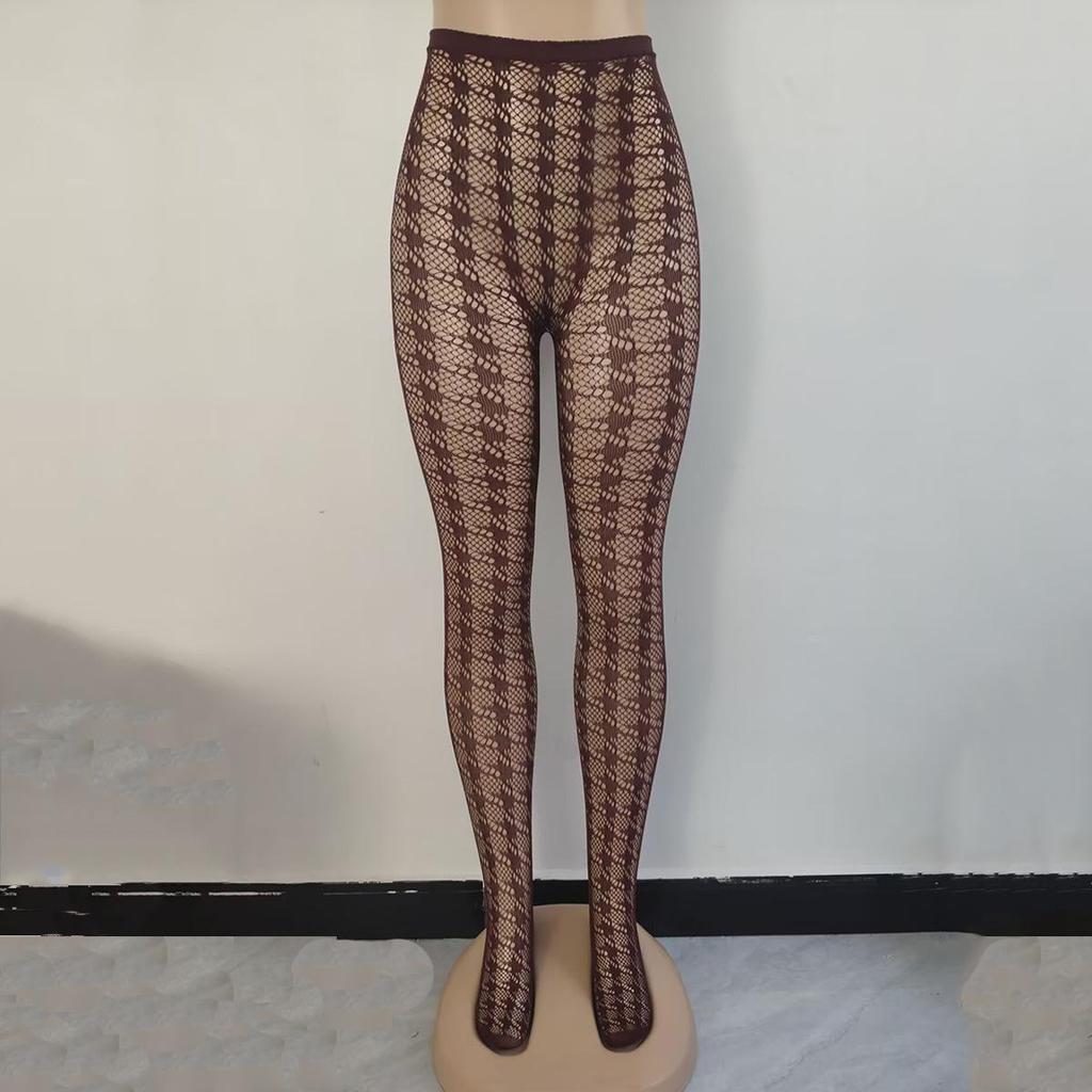 Hohle Strapsstrumpfhose mit Fischmuster - Nachtclub Schwarzseide