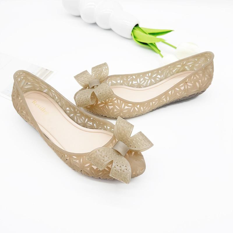 

Модные Удобные Сандалии-шлепанцы с полым дизайном и бантом-бабочкой для женщин из прозрачного ПВХ, повседневные желейные туфли с острым носком, нескользящие пляжные сандалии 36