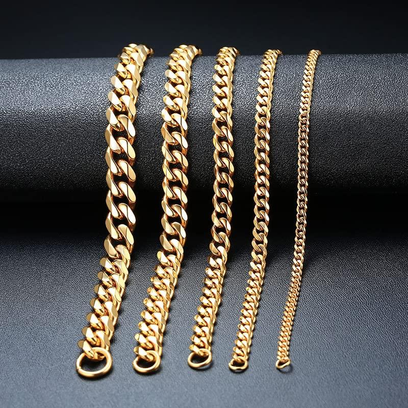 [Deelfel] Bracelet Chain, Black, 23cm, Shiny Surface, Curb Chain, Titanium, Hypoallergenic, Perfect for Anniversaries, New Year's, Parties, Gifts, Sty