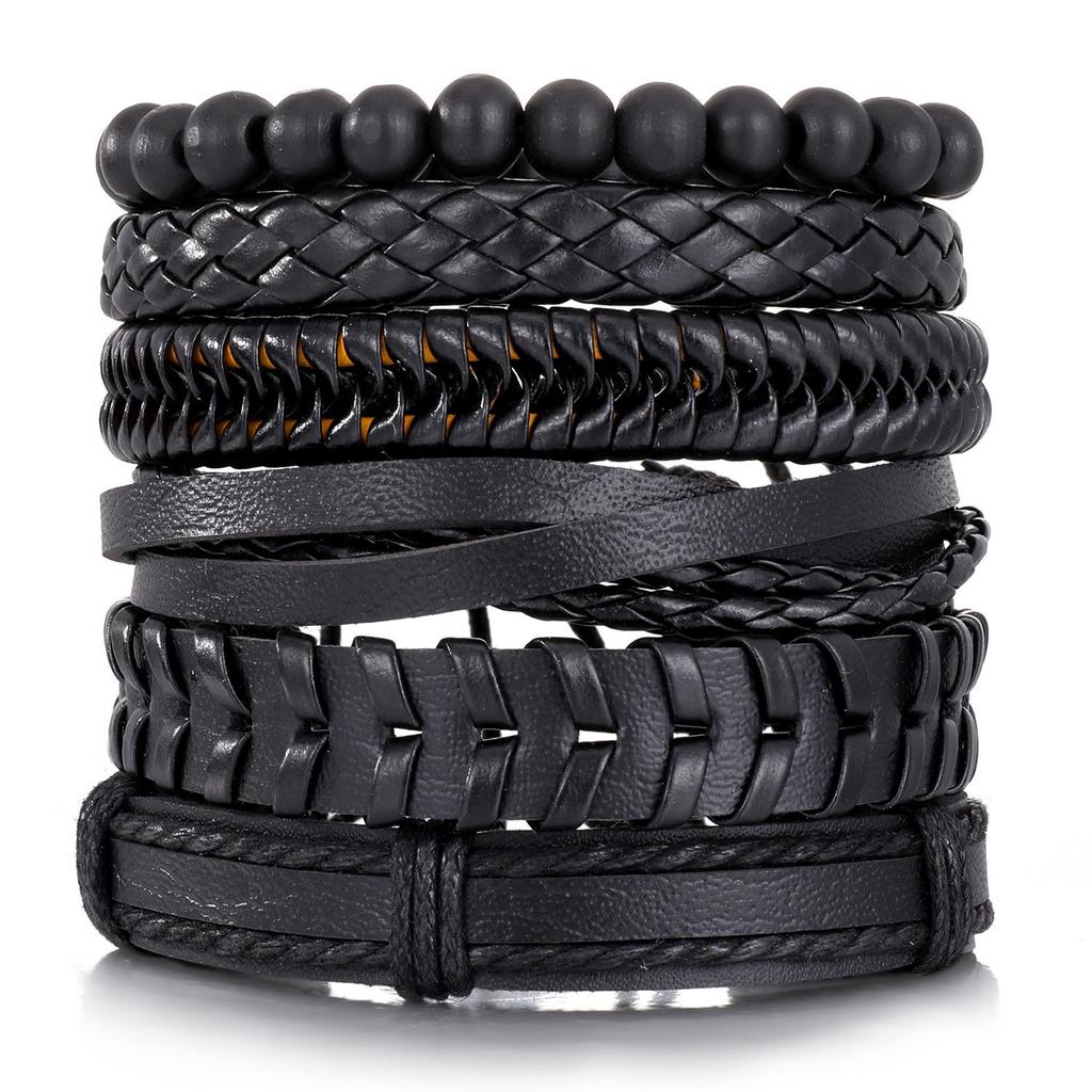 European & American Handmade Braided Leather Bracelet Set: Men's Hip Hop Punk Vintage Multi-layer Jewelry