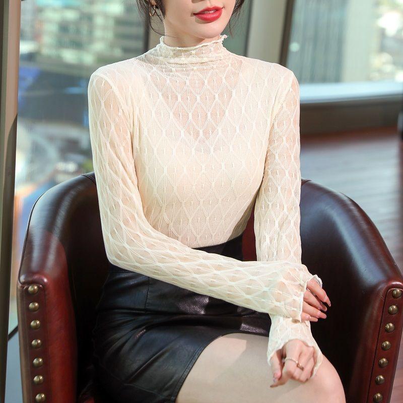 Lace Long Sleeve Bottoming Shirt Thin Spring and Autumn Outwear Versatile Covering and Slim Fit