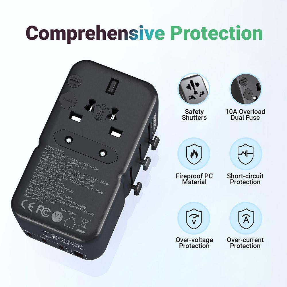 Adaptor Universal de Călătorie MINIX TP140 140W, 3*USB-C 1*USB-A