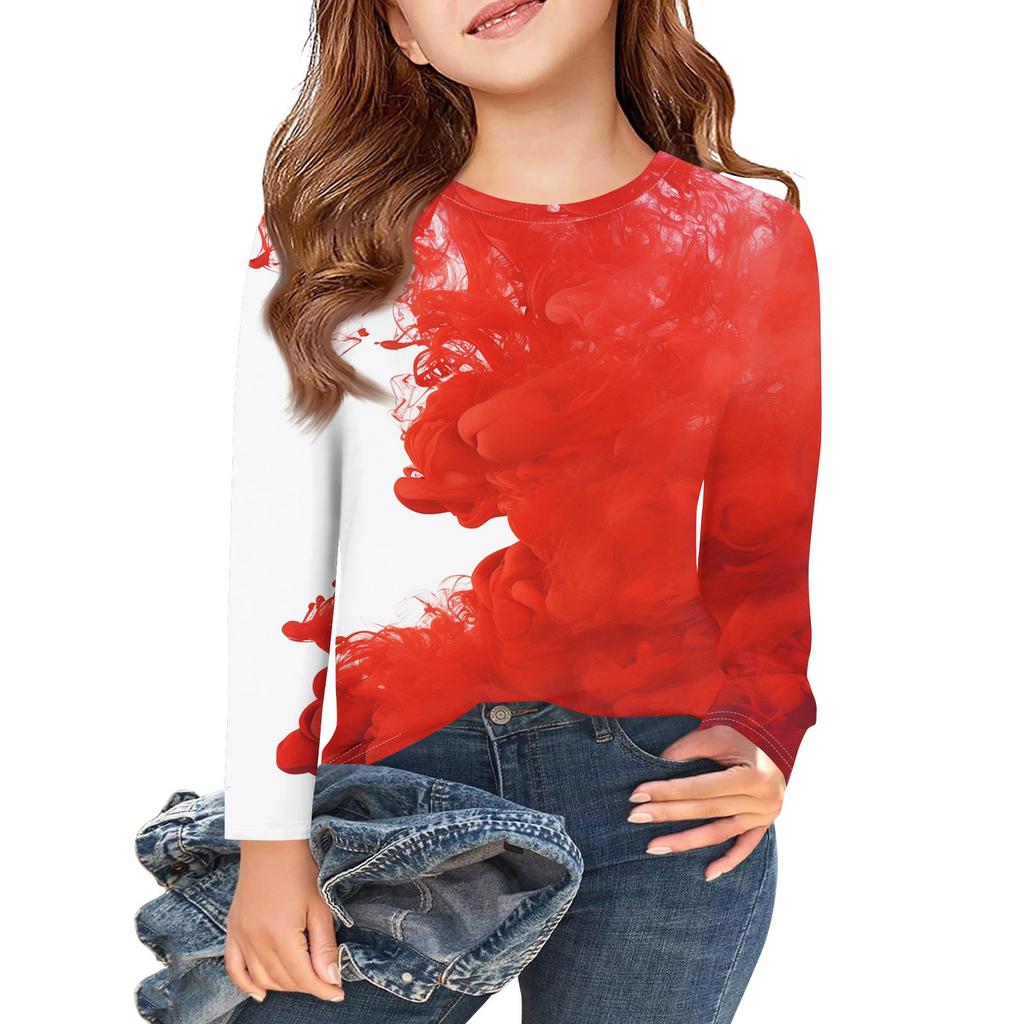 Girls Long Sleeve T Shirts Kids Fall Tops Crewneck Halloween Printed Basic Tees 3-9Y