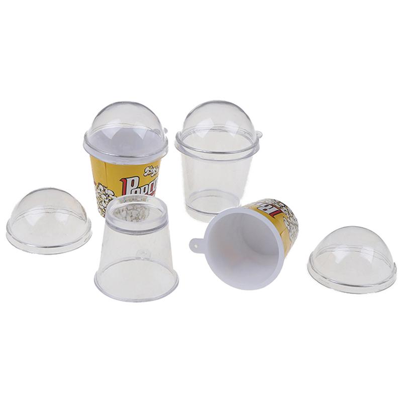 10pcs Mini Cup with Dome Lid DollHouse Popcorn Ice Cream Jewelry Accessory DIY Charms Plastic Cups Miniature