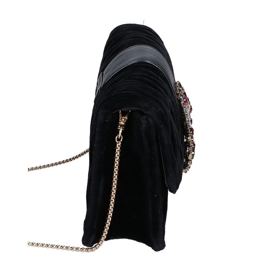 MIUMIU 5BH095 Velour Matelasse Multi-Jeweled Flap 2-Way Clutch Bag Chain Shoulder bag Black/GDHardwareUsed