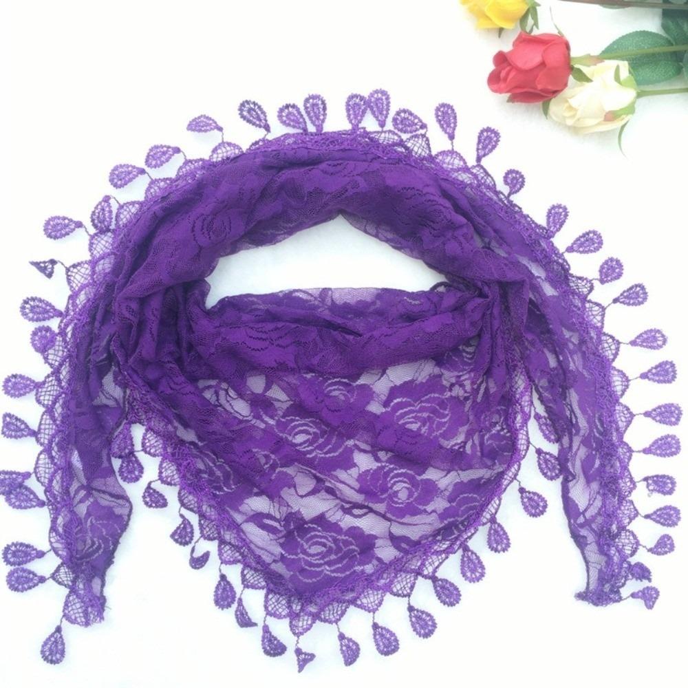 

Elegant Floral Embroidery Embroidery Lace Veil Tassels Lace Chapel Hijab Scarf Floral Pattern Women Shawl Spanish Mantilla фіолетовий