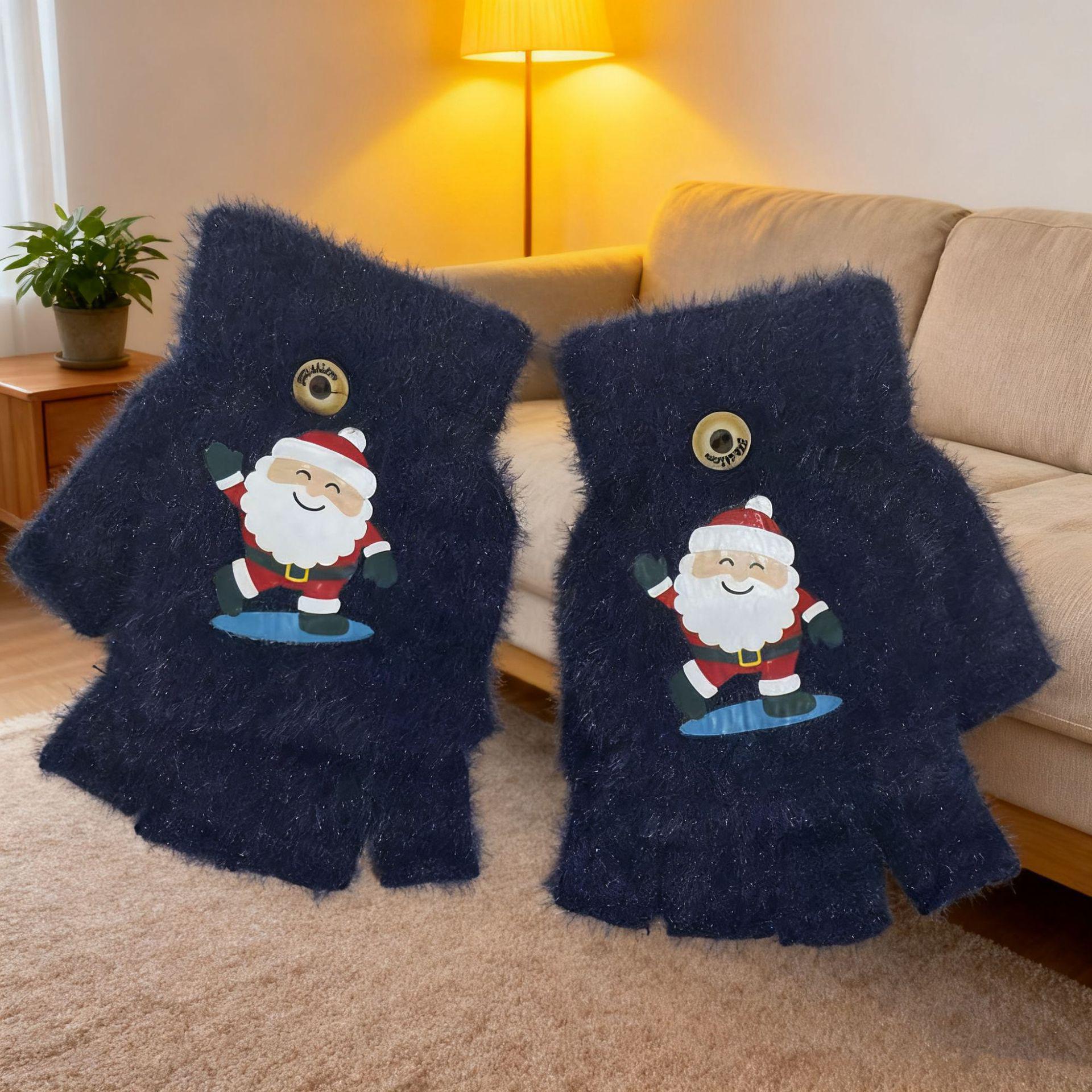 

Women s Luminous Half-Finger Plush Gloves for Winter Cycling and Halloween