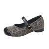 Retro Leopard Print One-word Buckle with Diagonal Head Low Heel Mary Jane Shoes 2025 New Flat Shoes Comfortable Light Mouth Single Shoes