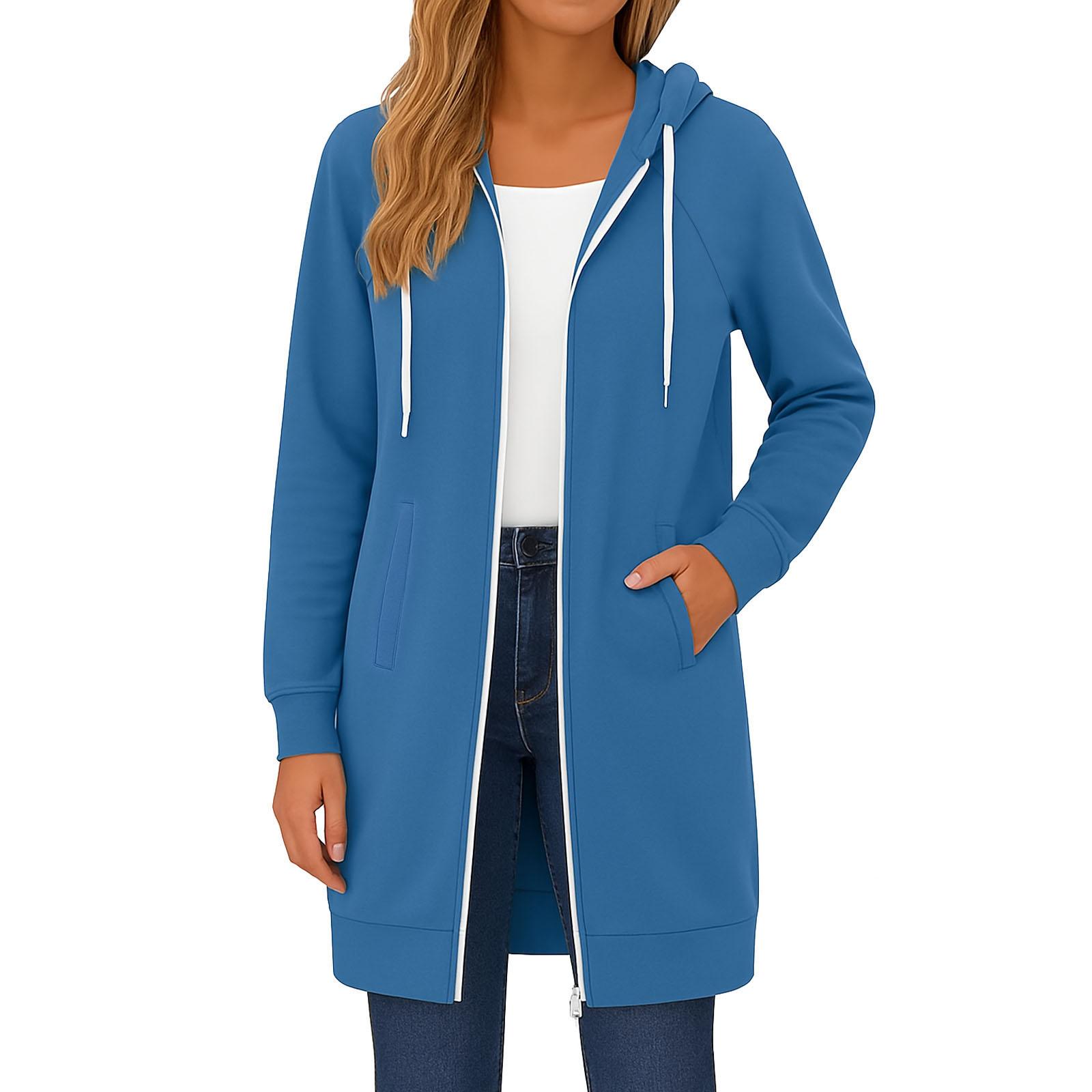 

Women s Solid Color Slim Fit Zipper Round Neck Long Sleeve Loose Hooded Mid Length Coat XL розовый