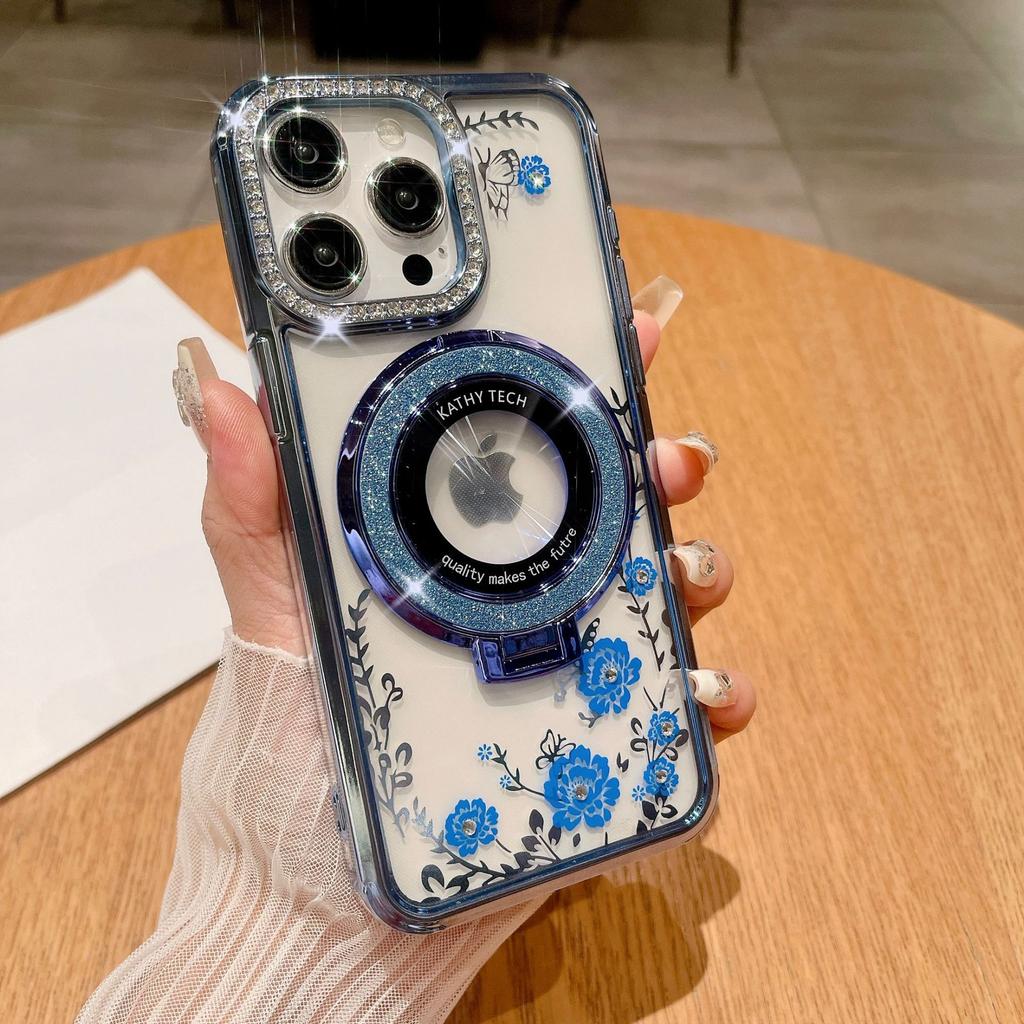 Luxurious Water Diamond Secret Garden Is Suitable for IPhone 15 Phone Cases, IPhone14Pro Max Glitter Magnetic Stand Cases