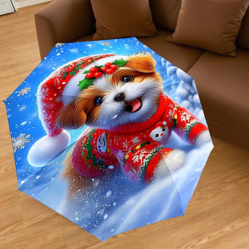 1PC Christmas, Puppy Automatic Open/Close Umbrella with Windproof, 8-Rib Sturdy Canopy, Durable Ribs, Fashionable Design1242A