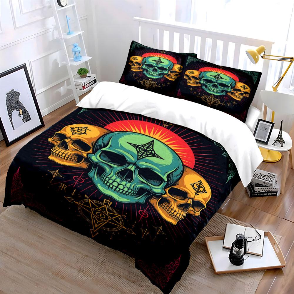 Colorful skulls with symbols. Bedding sets Duvet cover sets Duvet covers Pillowcases(1* Duvet Cover 2* Pillowcases without duvet insert)