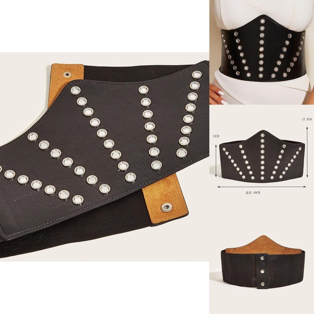 Stylish Elastic Faux Leather Waist Belt With Large Rhinestone Buckle For Dresses