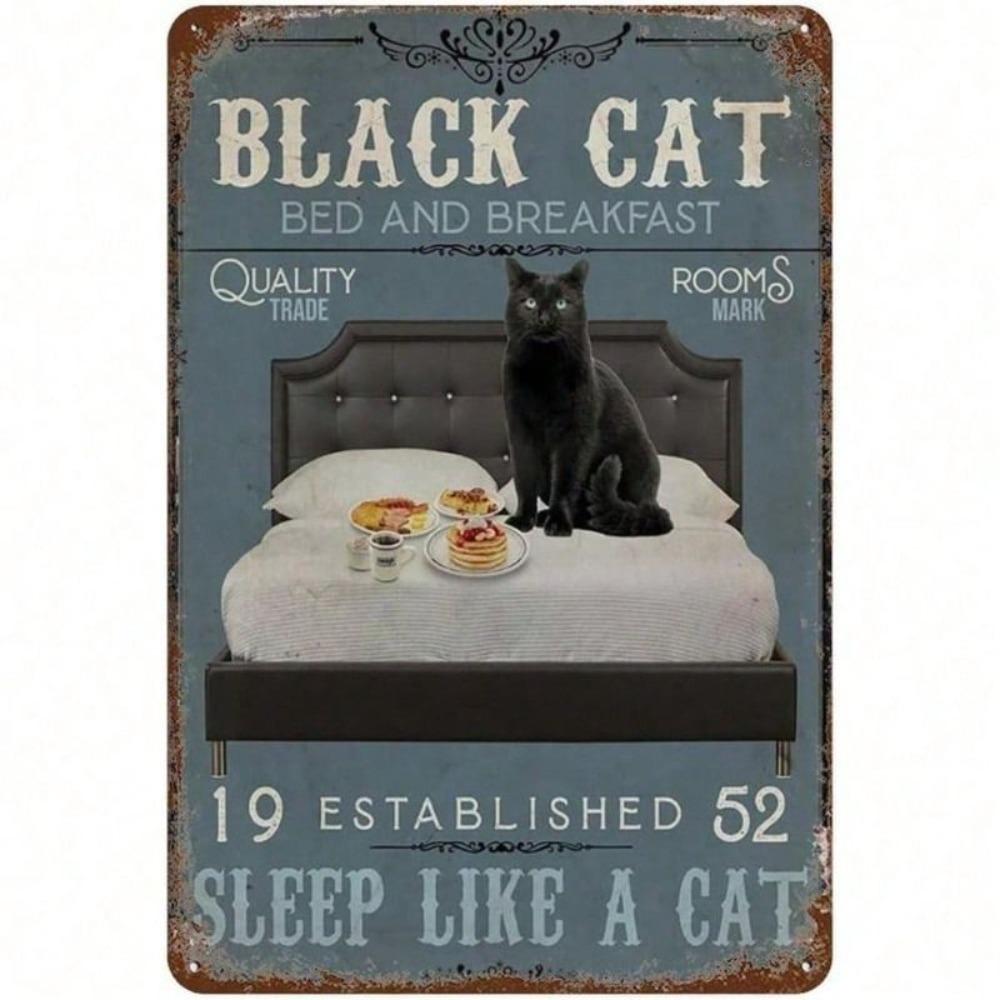 Metal Wall Art Vintage Black Cat Interior Picture for Bedroom