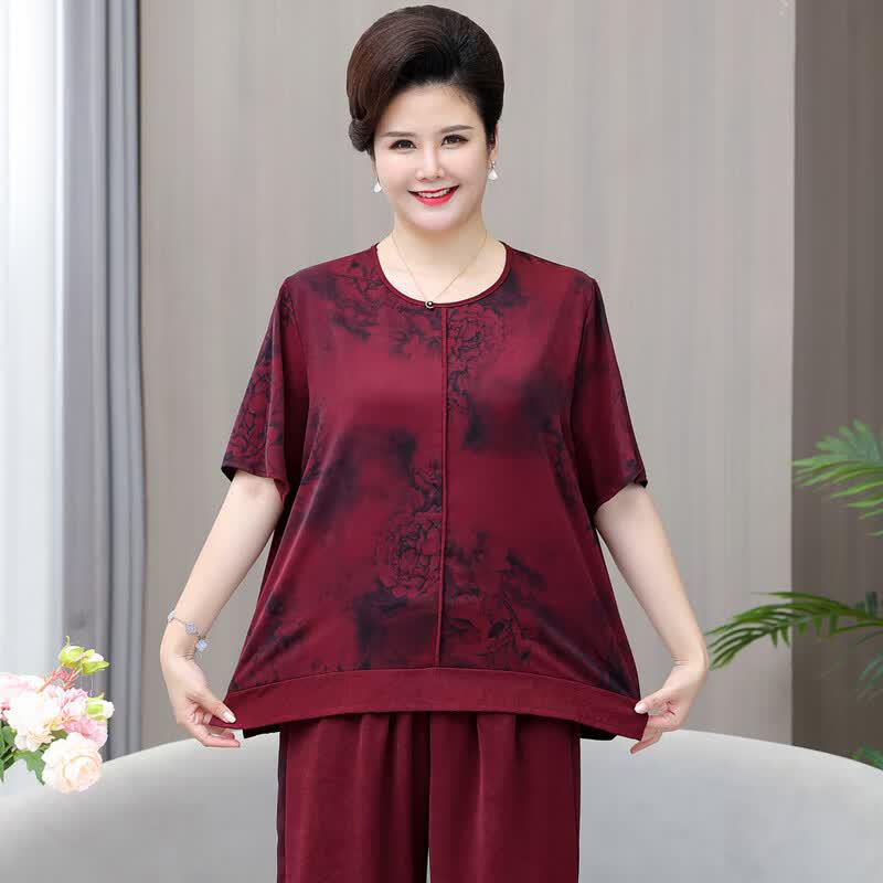 Langsha Plus Size Women's Ice Silk Two-Piece Short Sleeve Set