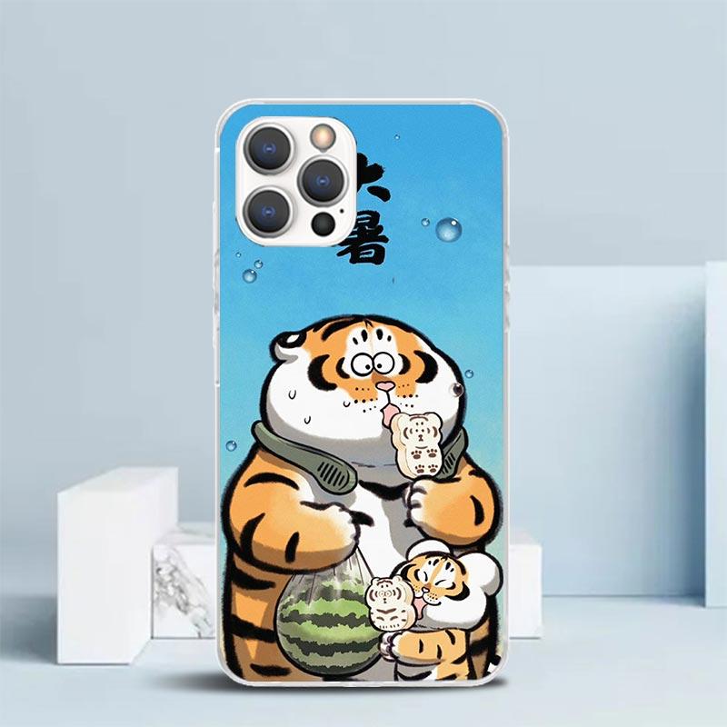 Cartoon Fat Tiger Soft Cover for iPhone 16 17 Air 15 14 Pro Max 16E Phone Case 13 Mini 12 11 7 SE 8 Print Pattern Fit Cases 16 1