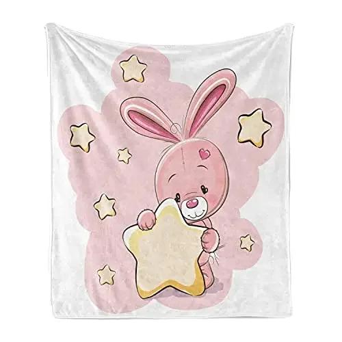 Rabbit Flannel Throw Blanket Anti-Pilling Cozy Bed Blanket Lightweight Warm Blankets for Couch Bed Sofa Office Super Soft King