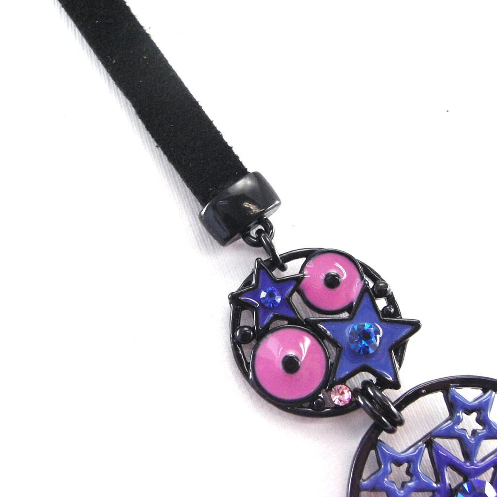 NOA [G5993] - Designer Long Necklace 'Arlequin' Blue Pink