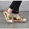 Johnature Genuine Leather Mixed Colors Hollow-out Sandals Casual Round Toe Thick Soled Women's Shoes