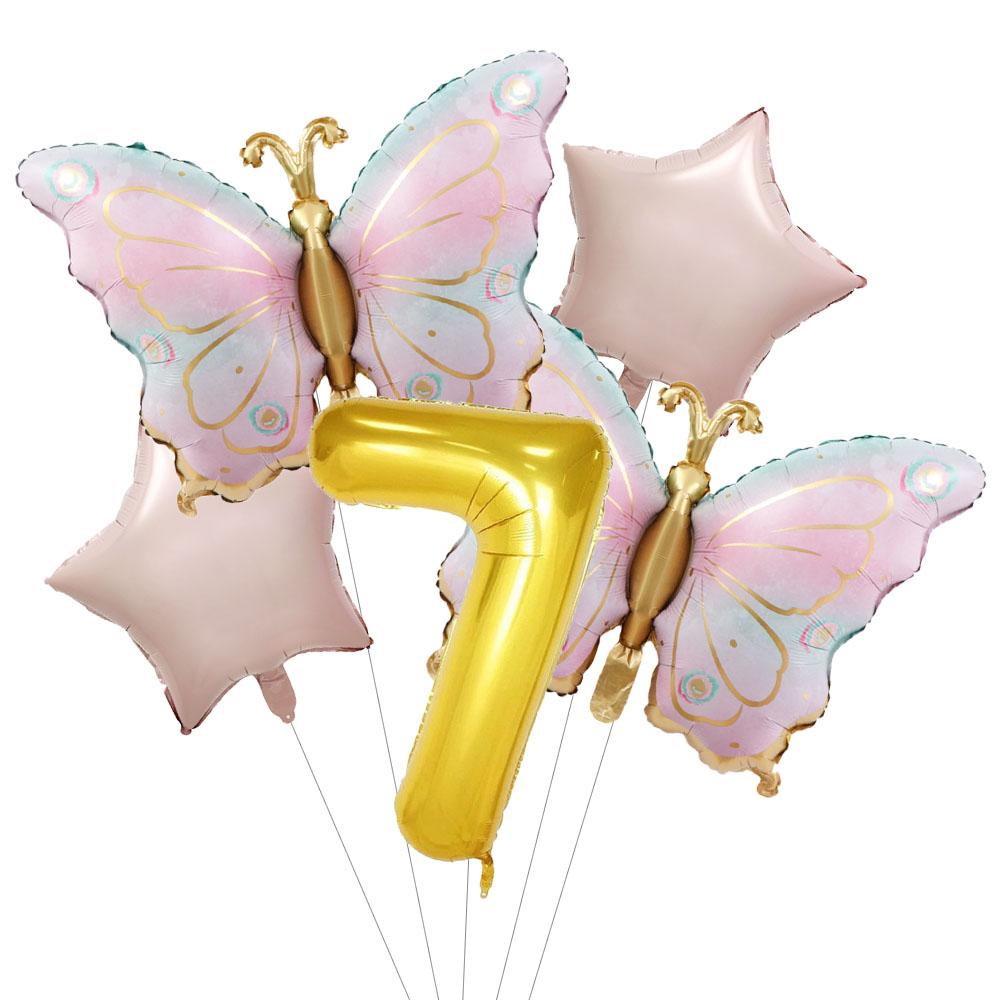 5pcs Newest Butterfly Birthday Balloon 32inch Number Set Gold Pink Foil Ball Baby Shower Helium Balloon Birthday Party Decor