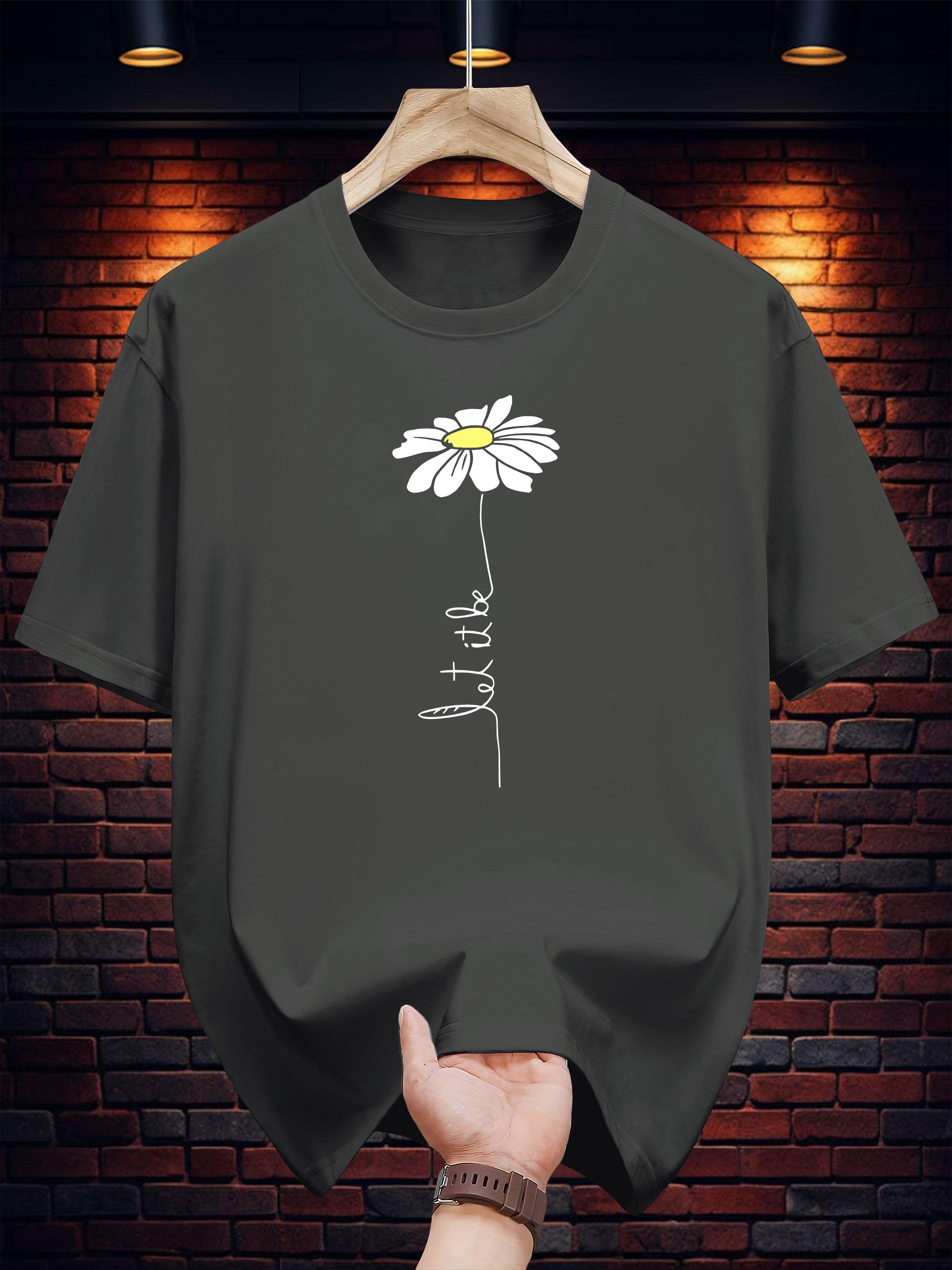 T-shirt with Daisy Floral Print & Be the Change Inspirational Quote - Regular Fit Casual Summer Tee XL
