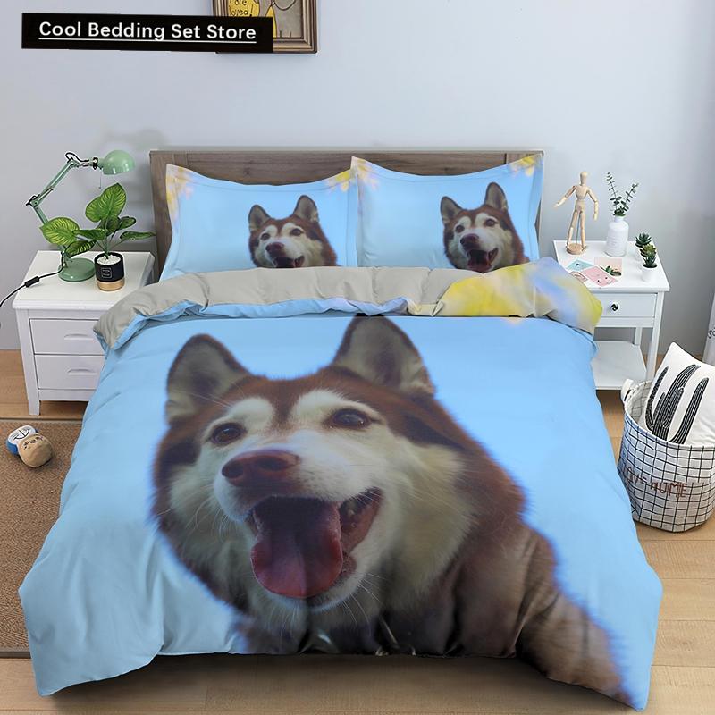 Husky Dog Bedding Set King Queen Size Funny Pet Puppy Duvet Cover for Kids Boys Girls Cute Animal 2/3pcs Polyester Quilt Cover