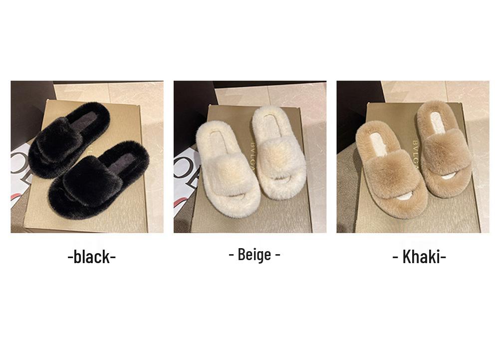 New 2024 Korean Style Plus Size Women's Thick Sole Fur Flip Flops for Outdoor Fashion.
