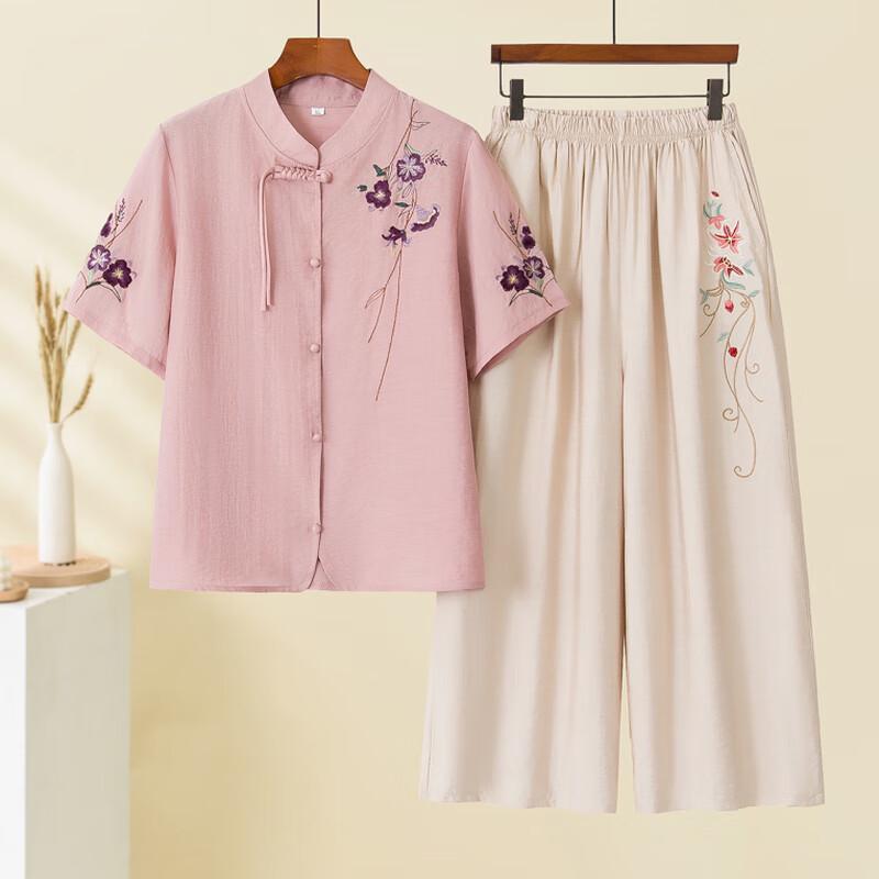 Elegante Set di Camicia Estiva in Misto Lino Stile Cinese per Donna