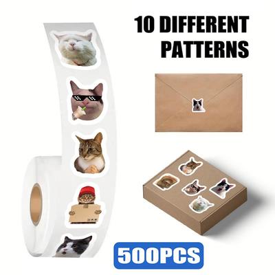 500 Yaprak/Rulo Komik Kedi İfadei Etiket Paketi: El Kitapları, Zarf ve El Sanatları İçin Dekoratif Bant