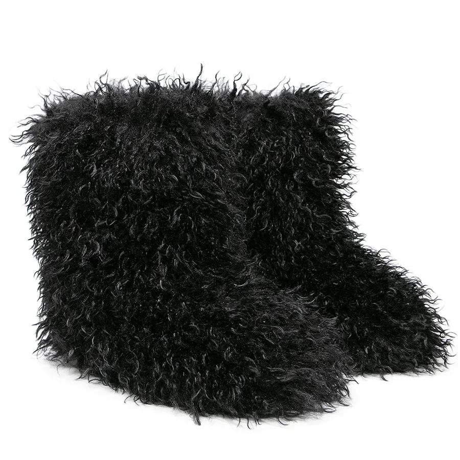 Winter Snow Boots Furry Shoes Women Fluffy Warm Faux Wool Boots Woman Teddy Fur Snow Boots Fashion Plush Short Boots Ladies
