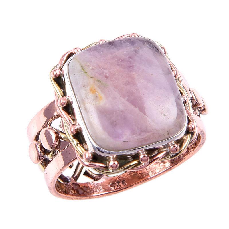 Natural Charoite Gemstone Handmade 925 Solid Silver Two Tone Ring Size 9US l8U75