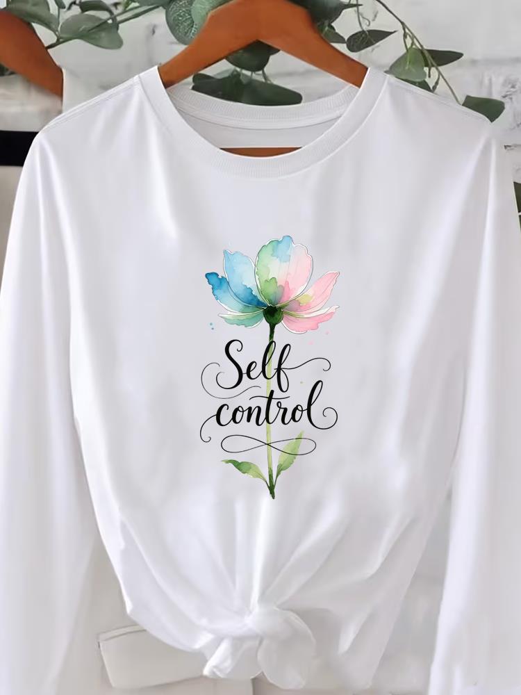 (Asiatische Größe) Langarm T-Shirt Tee Rundhals Aufdruck Herbst Winter Frühling Damen Trend Blumen Trend Kleidung Lässig Mode Oberteil Grafik T-Shirts