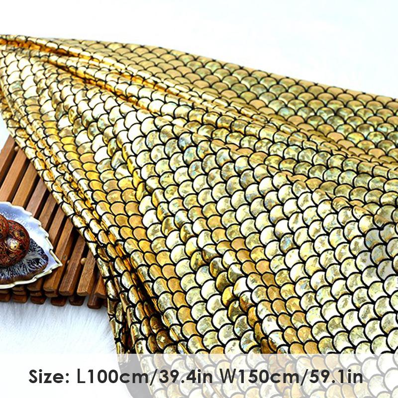 1/2/3M Laser Fish Scale Bronzing Fabric Spandex 4 Ways Stretch Fabric For Diy Sewing Dancer Swimwear Stage Performance Clothes