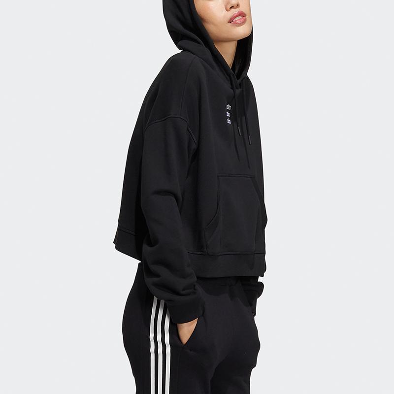 Adidas Neo Logo Print Cropped Sports Hoodie Women Tops Black GP5591