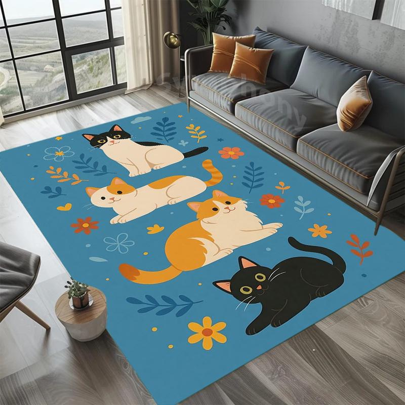 Cute Cats On Sofa Leisure Pattern Area Rug Cozy Cartoon Style Non-Slip Floor Carpet for Living Rooms Relaxation Areas