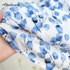 Korean Style Summer Autumn Women Midi Skirt High Waist Blue Floral Print Vintage Skirt Cotton Linen Retro A-Line Soft Skirt