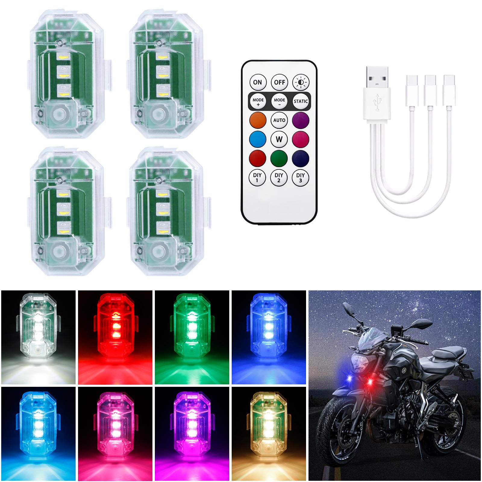 

Стробоскоп MAZERO с переключением 8 цветов, Маленький, Зарядка USB-C, Фонарик, Пульт дистанционного управления, Нет