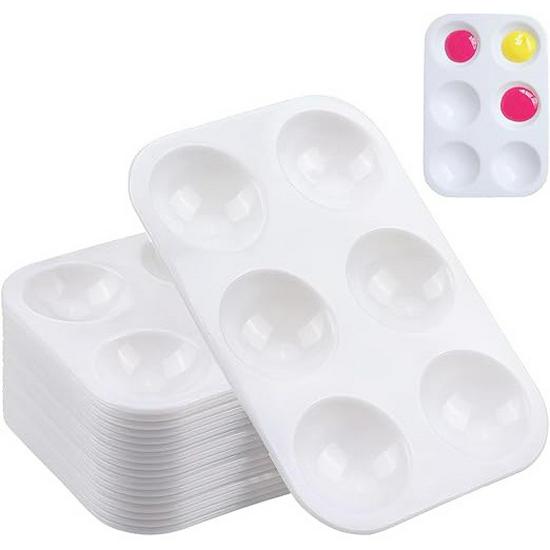 "Children's White Plastic Painting Palette: Plum-Shaped Acrylic & Watercolor Tray"