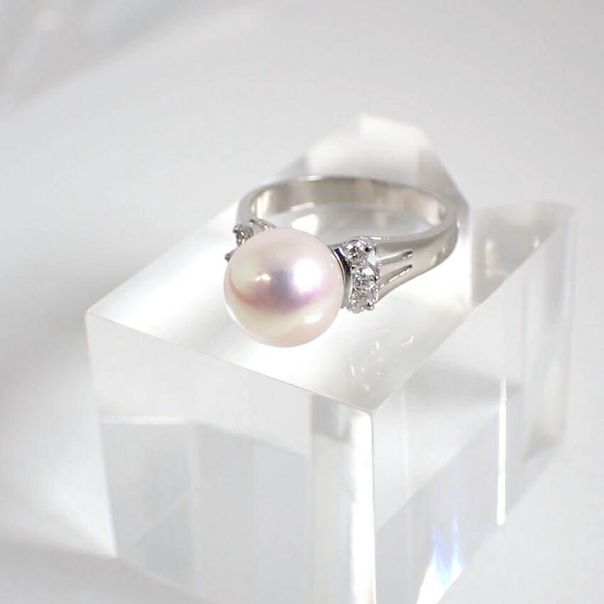[Used] Pt900 Akoya Pearl 8.7mm Diamond Ring / J49-3