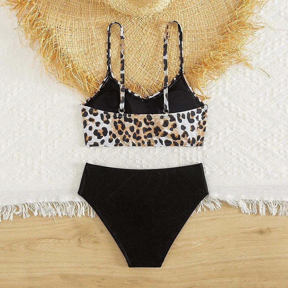 7-15Y Teen Girls Leopard Print Swimwear Children Two Piece Swimming Suits for Girl Hot Summer Beach Swimsuit Biquini Infantil