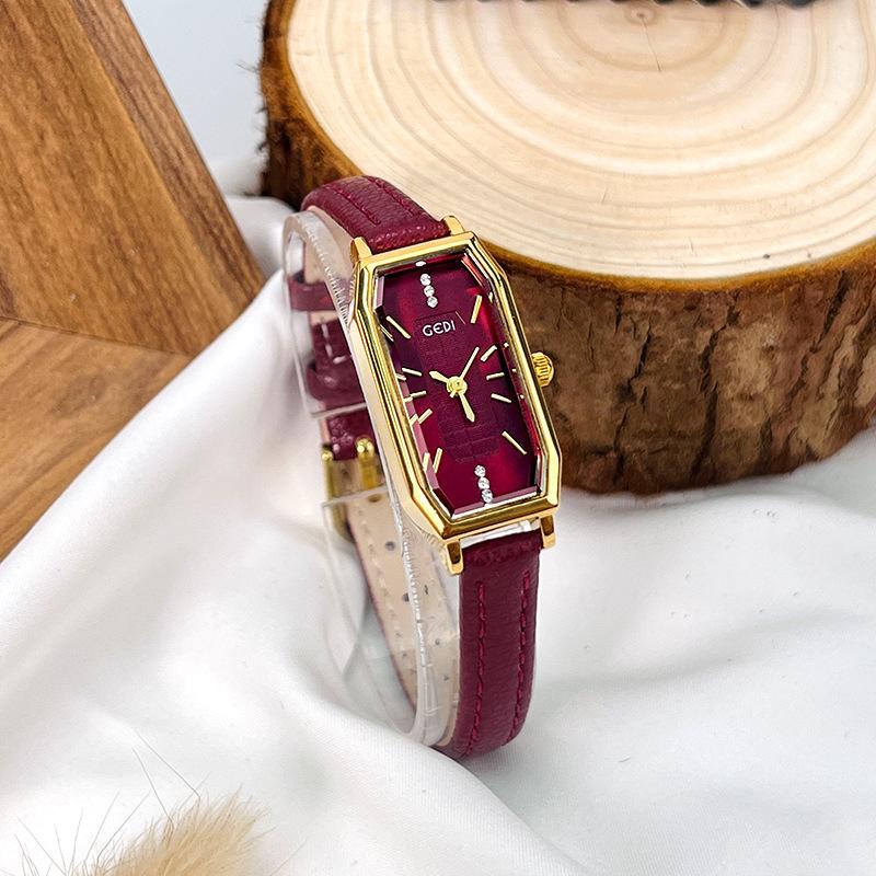 Fashion Trend Ankola Red Belt Watch Niche High-End Red Quartz Women'S Watch Retro Simple Watch