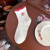 Spring-Summer Korean Style Red Embroidered Cartoon Cotton Ruffle Socks for Women