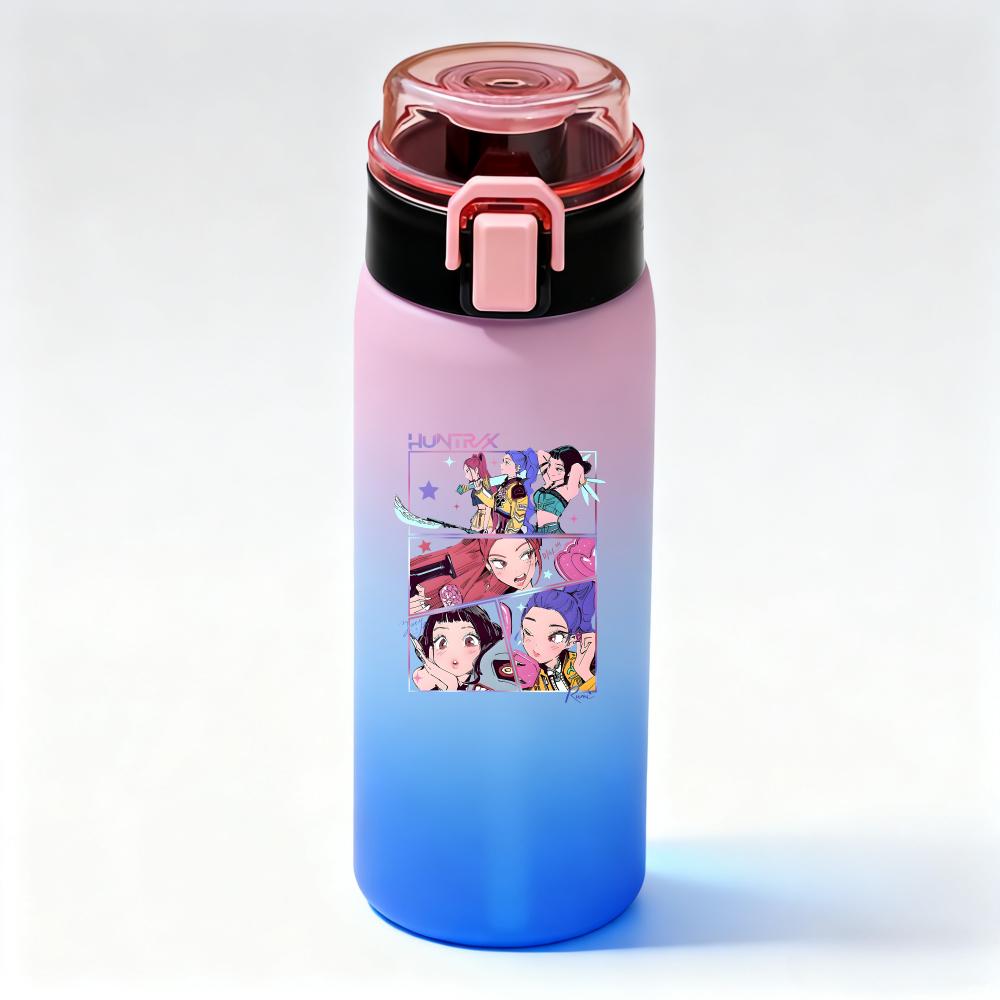 KPop Demon Hunters Gradient Water Bottles High-capacity Drinking Straw Cup Portable Girl Outdoor Office School 500ml Kid Friendly Entertaining Fun