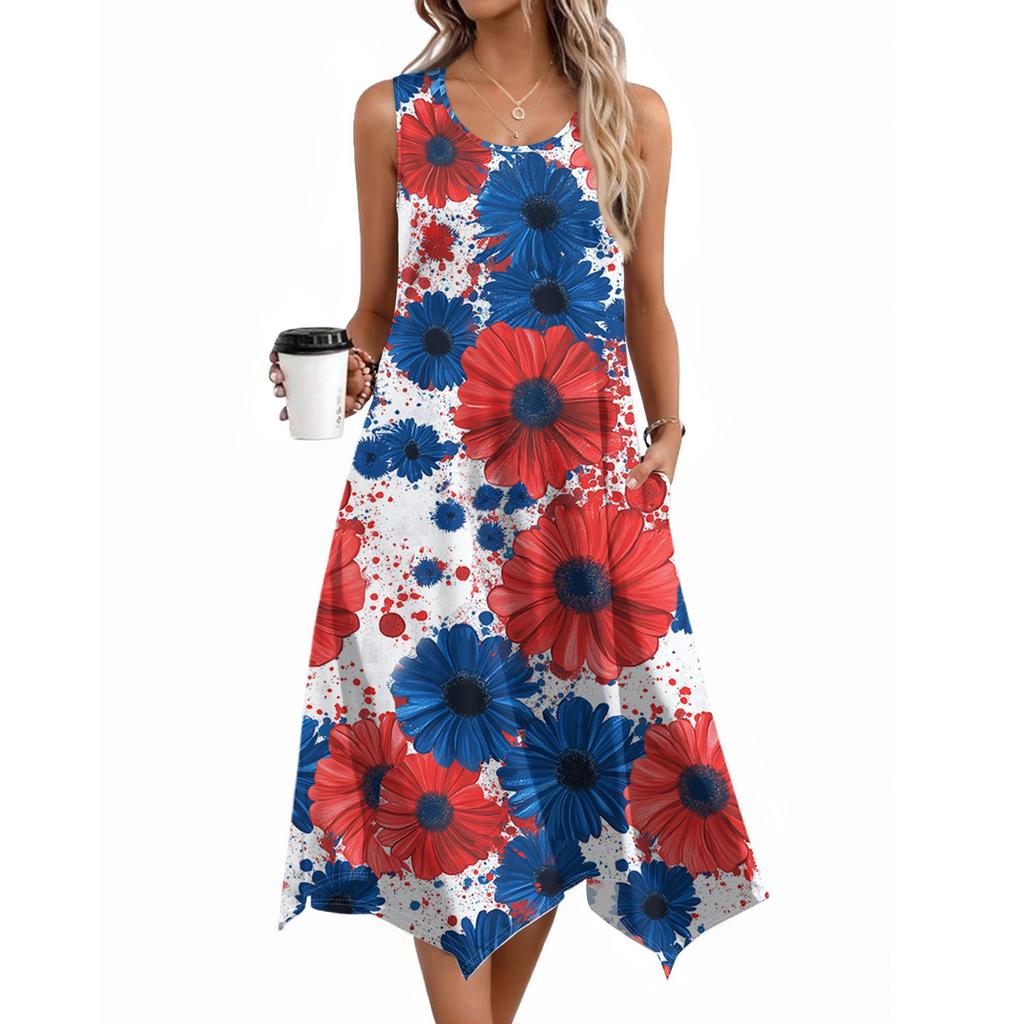 Dámské ležérní šaty na léto Tílkové šaty Volné plážové šaty s kapsami Rozšířené midi letní šaty