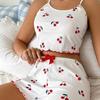 Women's Ribbed Knit Heart Print Camisole Pajama Set - Tank Top & Shorts Two-Piece