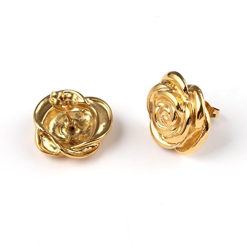 Elegant Floral Stainless Steel Rose Stud Earrings