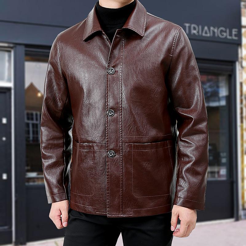 New Autumn and Winter Lapel Casual Youth Men's Single Breasted Leather Jacket New PU Leather Jacket for Men