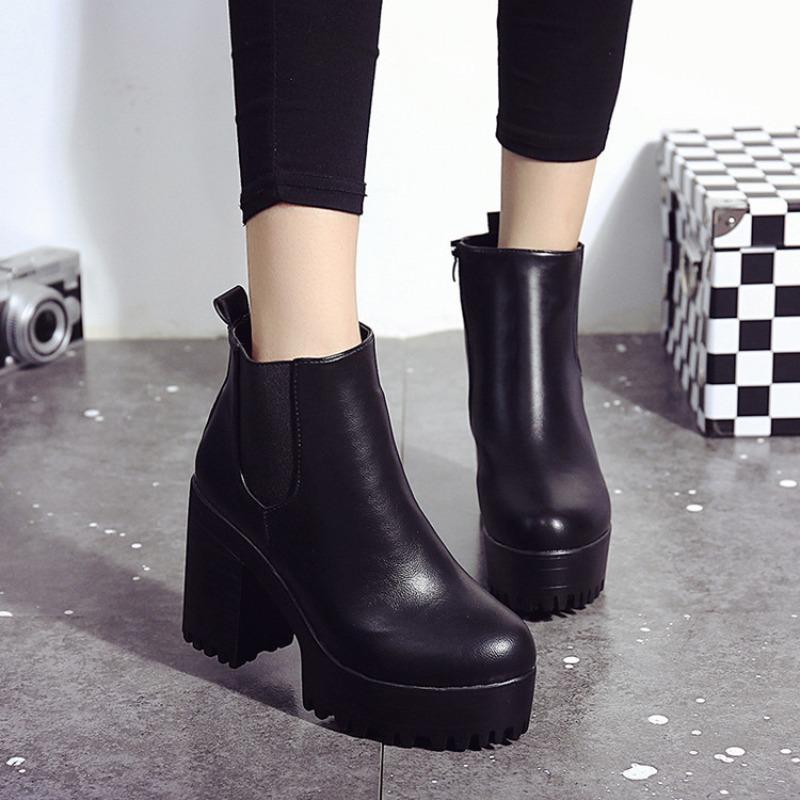 New women s boots round head waterproof table high heel thick heel Martin short boots women s shoes 35
