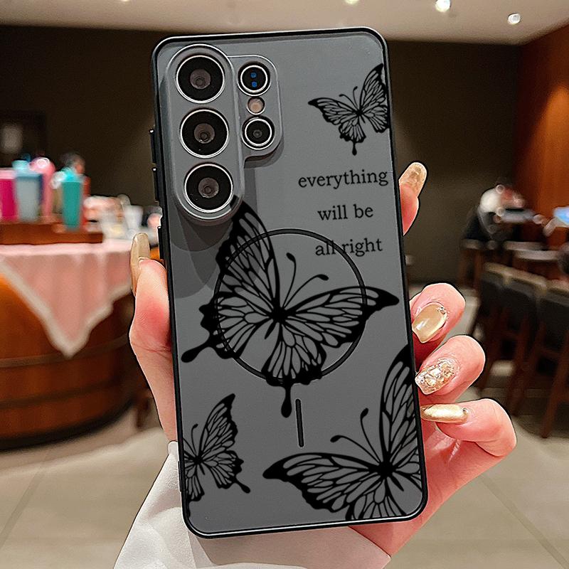 Coque à Motif Fleurs Papillons Pour Samsung Galaxy S26 Ultra S25 Edge S24 Plus S23 FE S22 A17 A54 A55 A56 A57 5G Magnétique Pour Magsafe Housse Mate