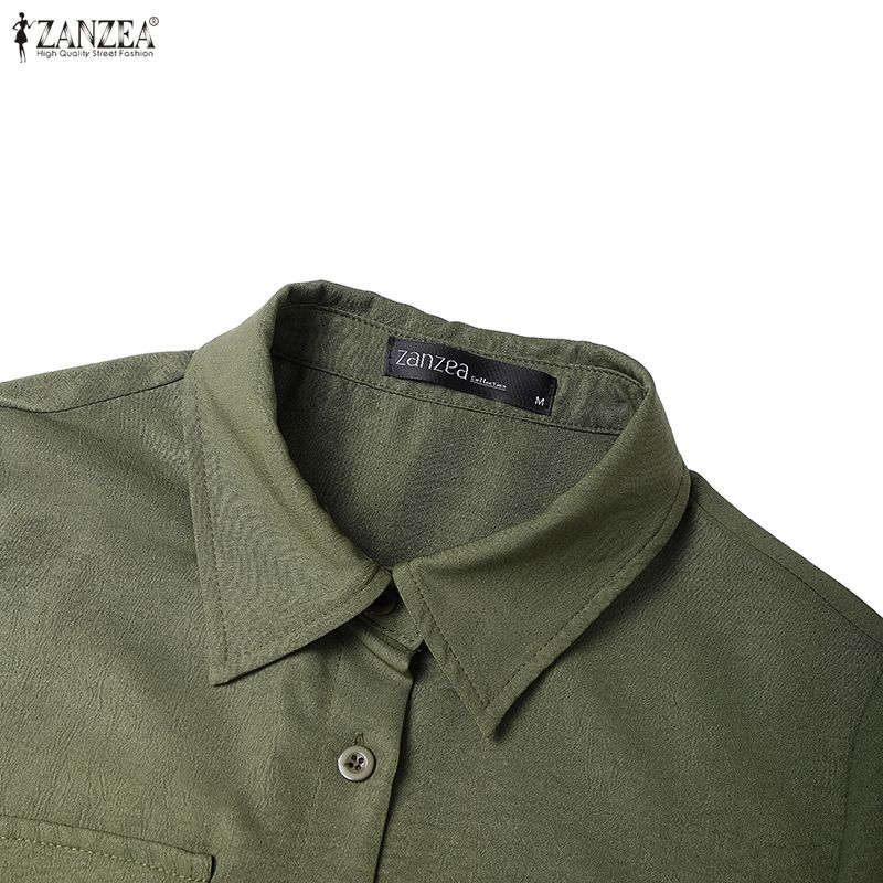 ZANZEA Damska codzienna luźna sukienka z kołnierzykiem wykładanym i rękawem 3/4